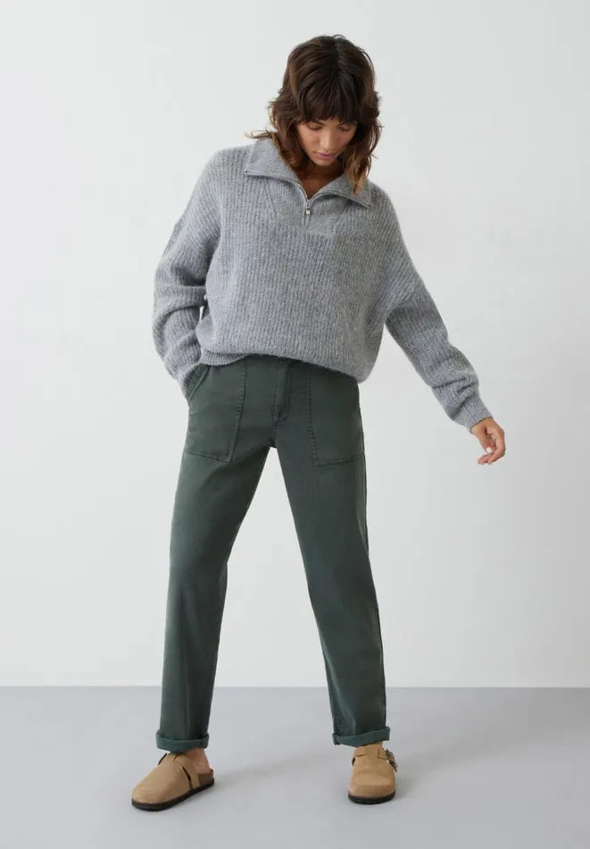 Hush Jumpers and Cardigans Women Dalia Half Zip Wool Blend Jumper Mid Grey Marl Hush Jumpers and Cardigans Women Dalia Half Zip Wool Blend Jumper Mid Grey Marl