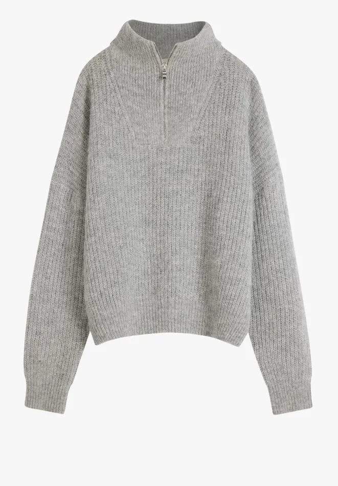 Hush Jumpers and Cardigans Women Dalia Half Zip Wool Blend Jumper Mid Grey Marl Hush Jumpers and Cardigans Women Dalia Half Zip Wool Blend Jumper Mid Grey Marl