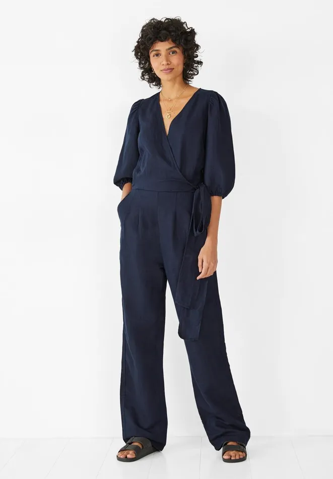 Hush Jumpsuits Women Paloma Puff Sleeve Linen Jumpsuit Dark Navy