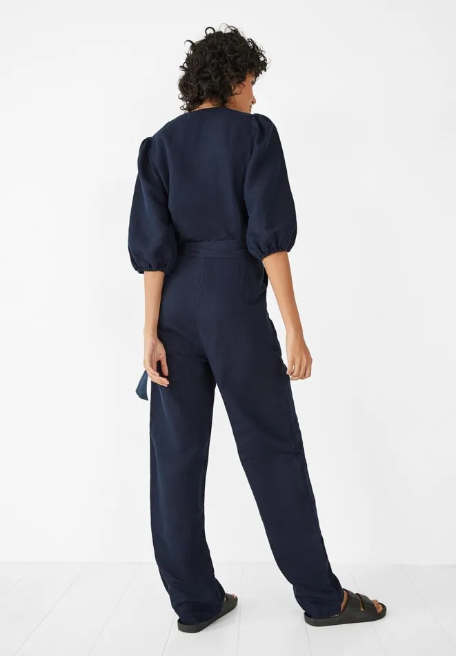 Hush Jumpsuits Women Paloma Puff Sleeve Linen Jumpsuit Dark Navy Hush Jumpsuits Women Paloma Puff Sleeve Linen Jumpsuit Dark Navy