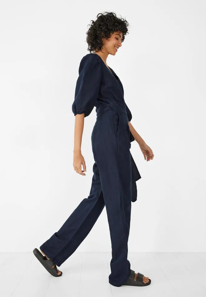 Hush Jumpsuits Women Paloma Puff Sleeve Linen Jumpsuit Dark Navy Hush Jumpsuits Women Paloma Puff Sleeve Linen Jumpsuit Dark Navy