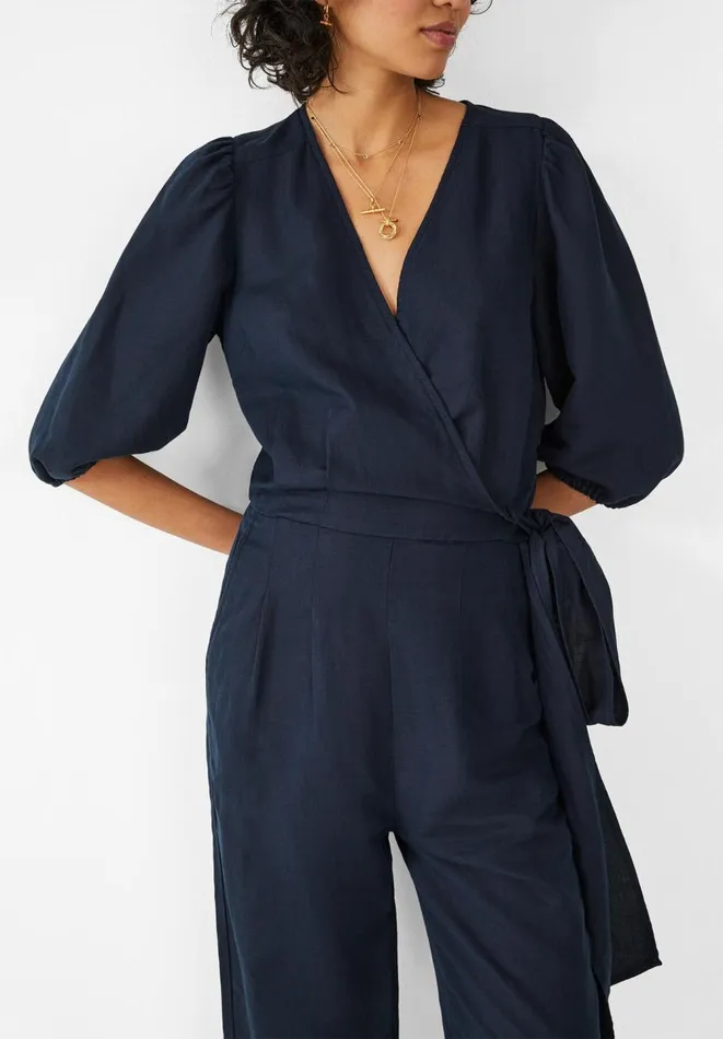 Hush Jumpsuits Women Paloma Puff Sleeve Linen Jumpsuit Dark Navy Hush Jumpsuits Women Paloma Puff Sleeve Linen Jumpsuit Dark Navy