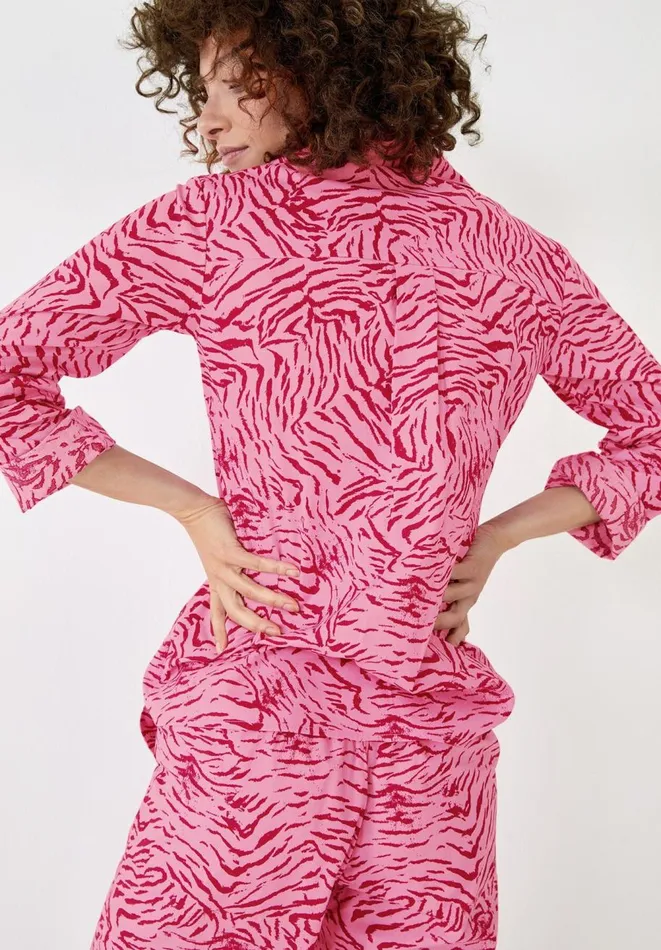 Hush Pyjamas and Nightwear Women Elsa Printed Cotton Pyjamas Tiger Mark Pink