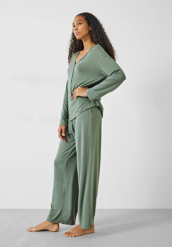 Hush Pyjamas and Nightwear Women Nox Henley PJ Set Grey Green