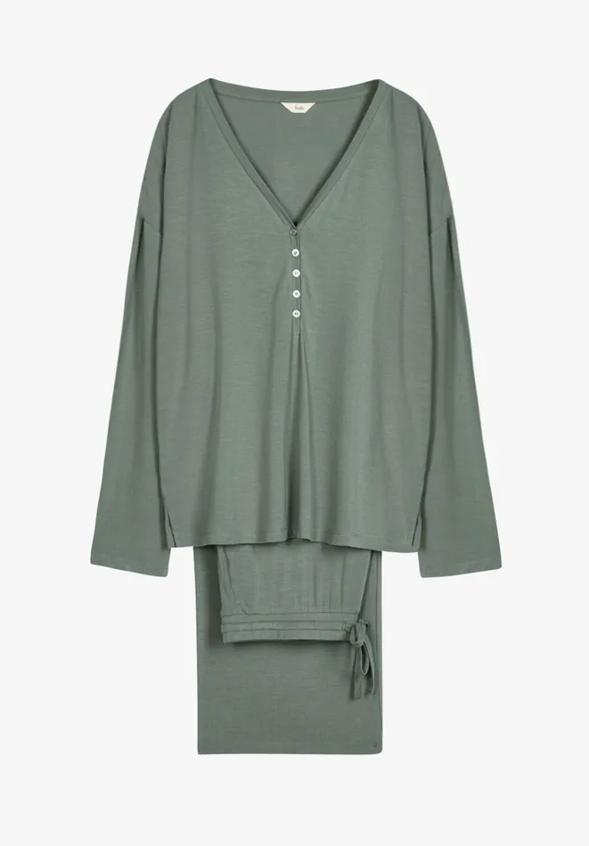 Hush Pyjamas and Nightwear Women Nox Henley PJ Set Grey Green Hush Pyjamas and Nightwear Women Nox Henley PJ Set Grey Green