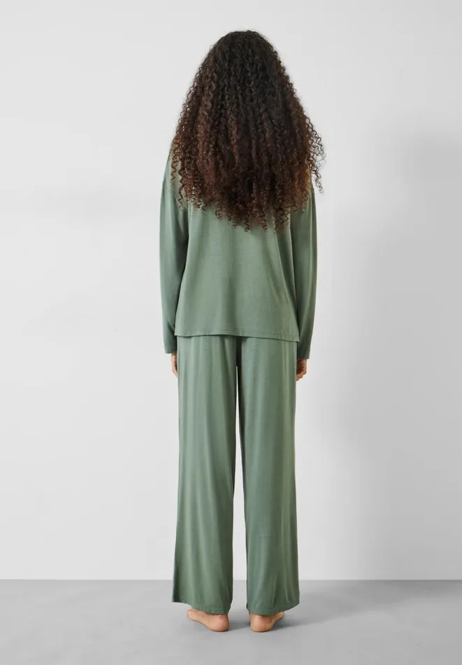 Hush Pyjamas and Nightwear Women Nox Henley PJ Set Grey Green Hush Pyjamas and Nightwear Women Nox Henley PJ Set Grey Green