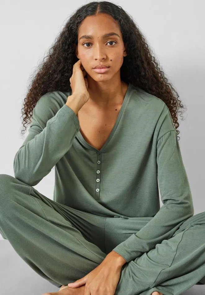 Hush Pyjamas and Nightwear Women Nox Henley PJ Set Grey Green Hush Pyjamas and Nightwear Women Nox Henley PJ Set Grey Green