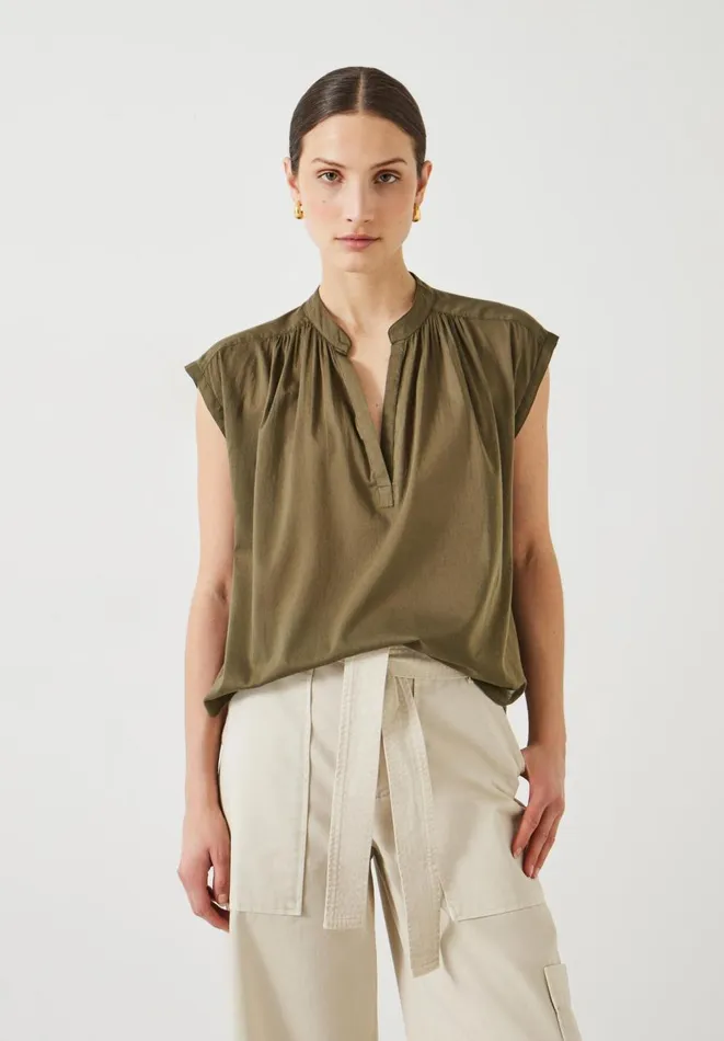 Hush Shirts and Blouses Women Viola Sleeveless Cotton Shirt Olive