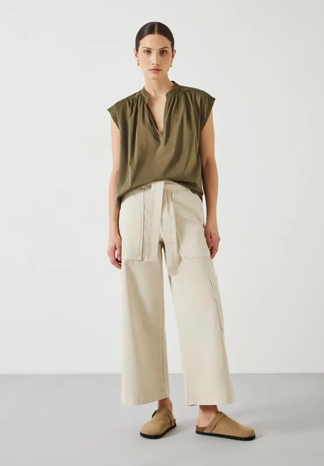 Hush Shirts and Blouses Women Viola Sleeveless Cotton Shirt Olive Hush Shirts and Blouses Women Viola Sleeveless Cotton Shirt Olive