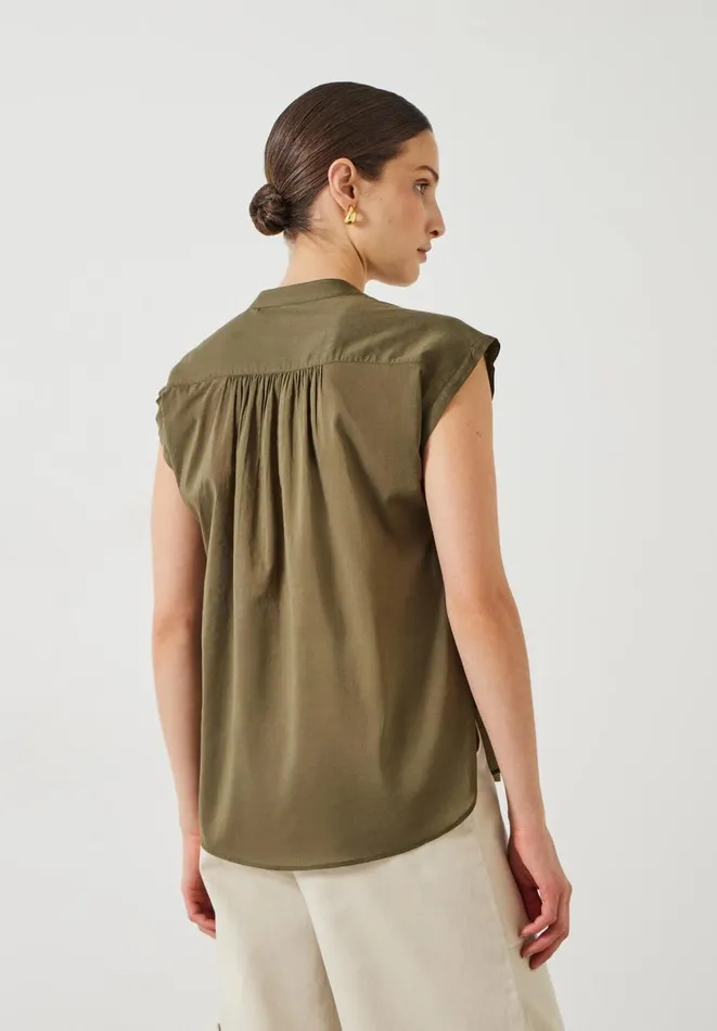 Hush Shirts and Blouses Women Viola Sleeveless Cotton Shirt Olive Hush Shirts and Blouses Women Viola Sleeveless Cotton Shirt Olive