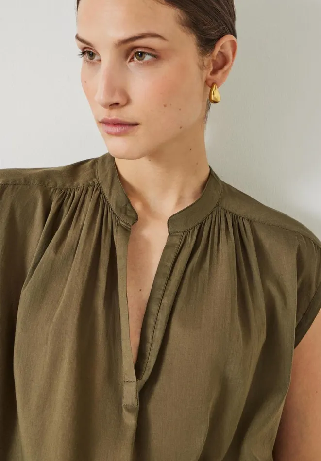 Hush Shirts and Blouses Women Viola Sleeveless Cotton Shirt Olive Hush Shirts and Blouses Women Viola Sleeveless Cotton Shirt Olive