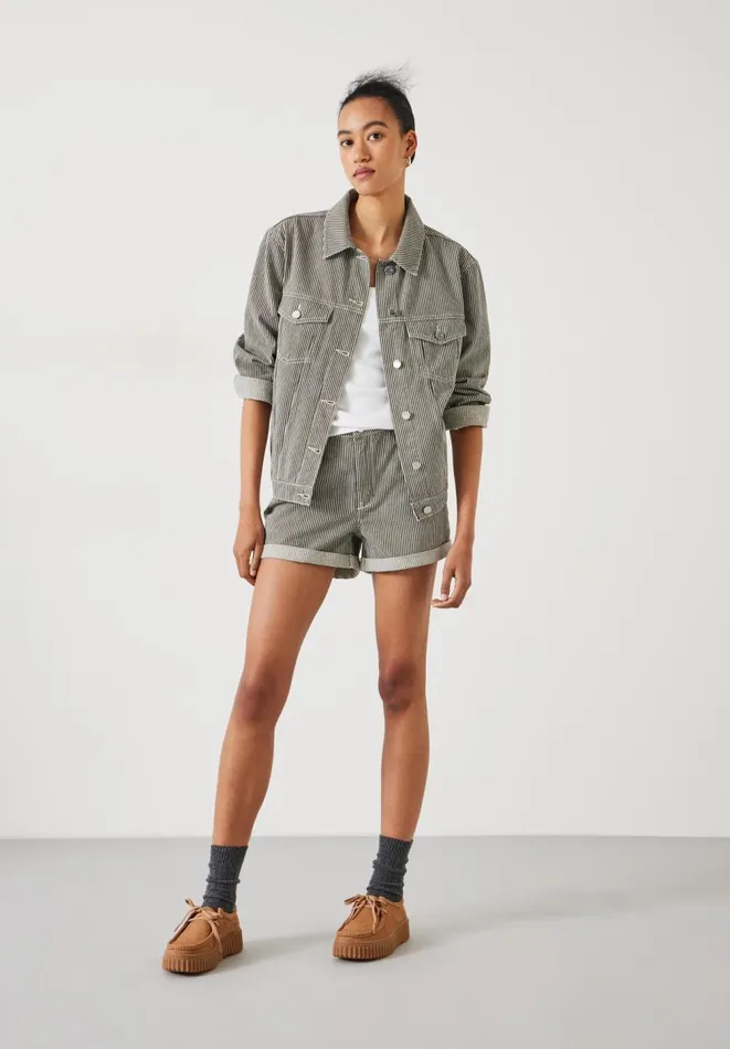 Hush Shorts Women Amalia Stripe Denim Shorts Dark Olive