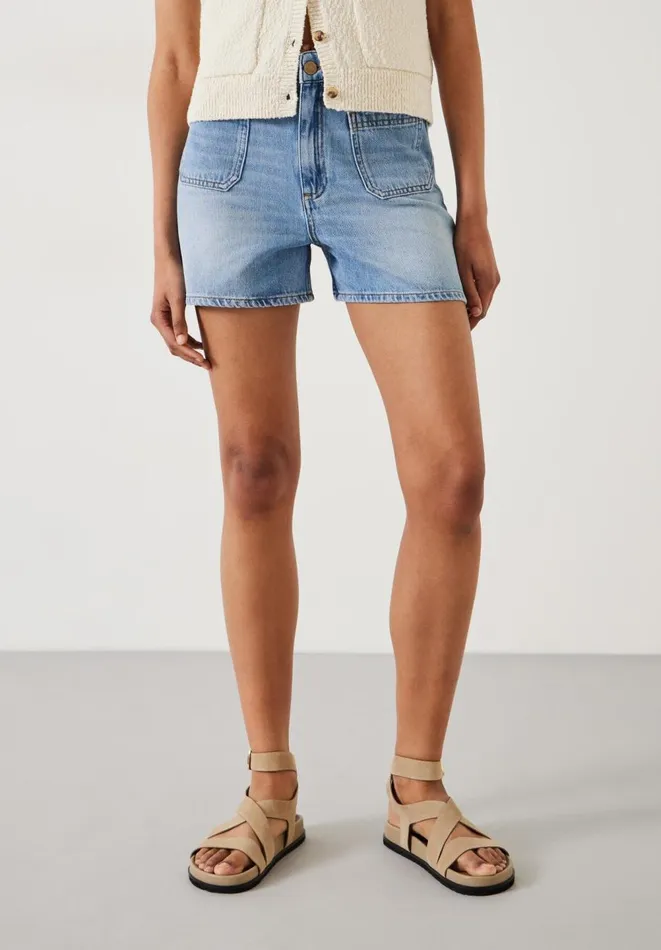 Hush Shorts Women Patch Pocket Denim Shorts Mid Authentic Wash Hush Shorts Women Patch Pocket Denim Shorts Mid Authentic Wash