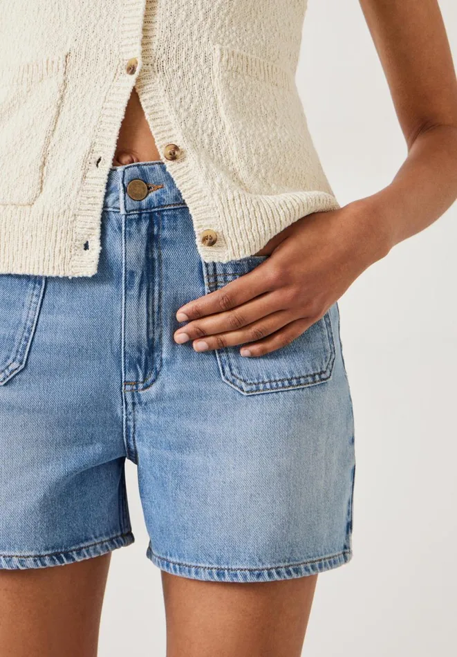Hush Shorts Women Patch Pocket Denim Shorts Mid Authentic Wash Hush Shorts Women Patch Pocket Denim Shorts Mid Authentic Wash