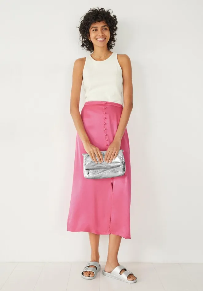 Hush Skirts Women Marisa Satin Midi Skirt Bright Pink