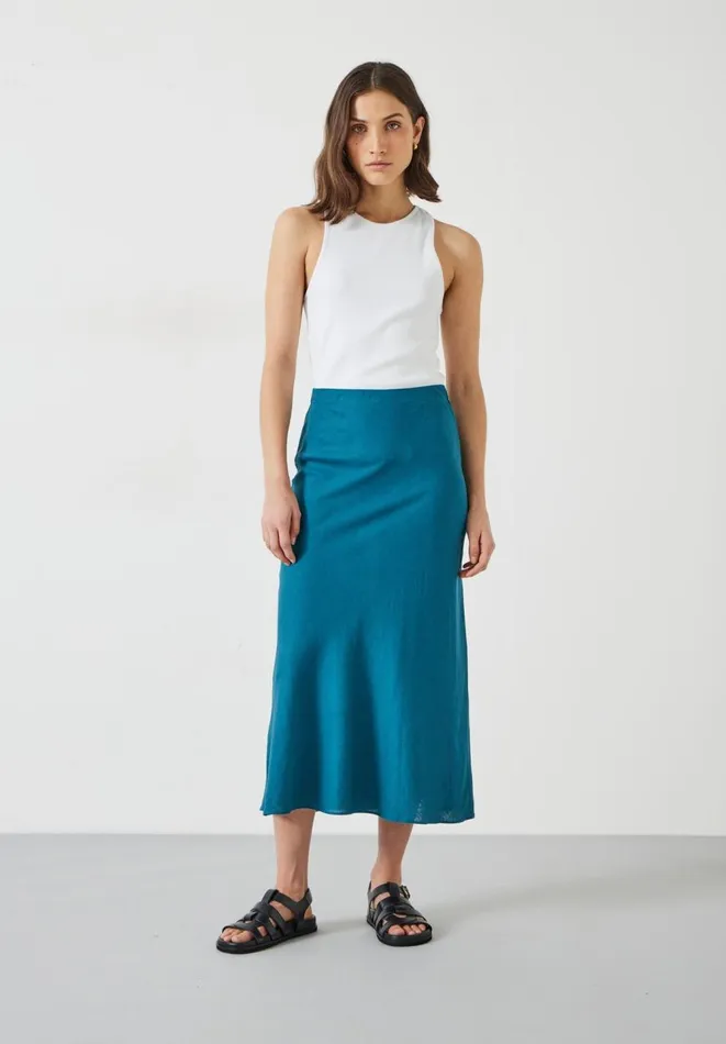 Hush Skirts Women Simone Linen Midi Skirt Teal