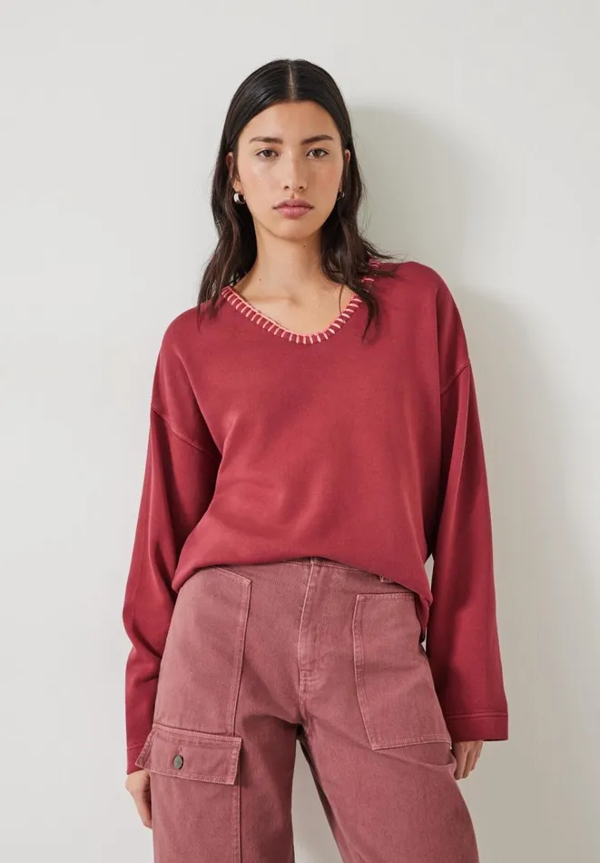 Hush Sweatshirts and Hoodies Women Ellison Contrast Stitch Sweatshirt Rose Red