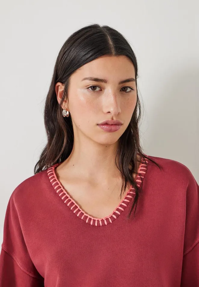 Hush Sweatshirts and Hoodies Women Ellison Contrast Stitch Sweatshirt Rose Red Hush Sweatshirts and Hoodies Women Ellison Contrast Stitch Sweatshirt Rose Red