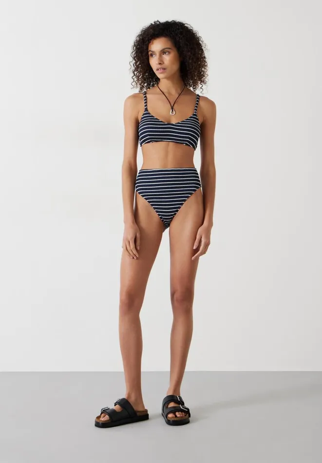 Hush Swimwear and Beachwear Women Cassidy Stripe Rib Bikini Top Navywhite Stripe