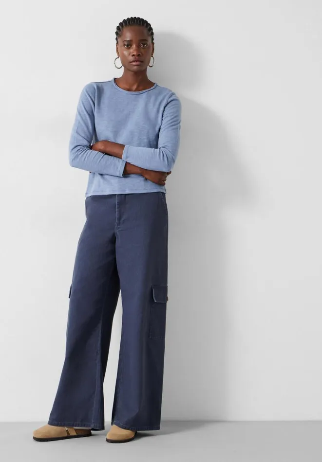 Hush Tops and Tshirts Women Addison Cotton Crew Neck Top Dusty Blue Hush Tops and Tshirts Women Addison Cotton Crew Neck Top Dusty Blue