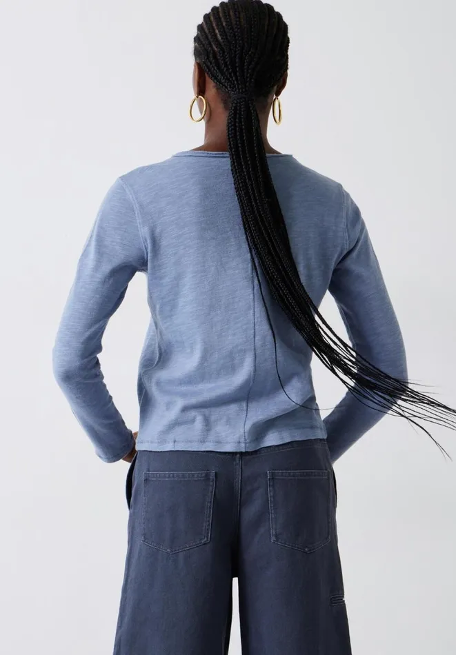 Hush Tops and Tshirts Women Addison Cotton Crew Neck Top Dusty Blue Hush Tops and Tshirts Women Addison Cotton Crew Neck Top Dusty Blue