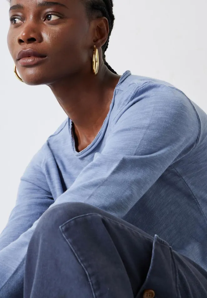 Hush Tops and Tshirts Women Addison Cotton Crew Neck Top Dusty Blue Hush Tops and Tshirts Women Addison Cotton Crew Neck Top Dusty Blue