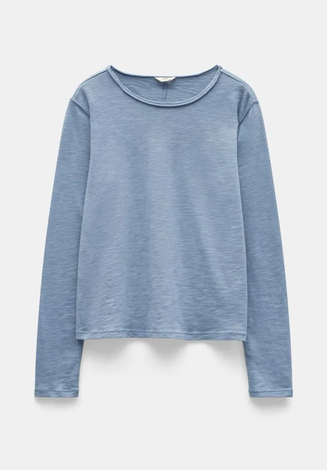 Hush Tops and Tshirts Women Addison Cotton Crew Neck Top Dusty Blue Hush Tops and Tshirts Women Addison Cotton Crew Neck Top Dusty Blue