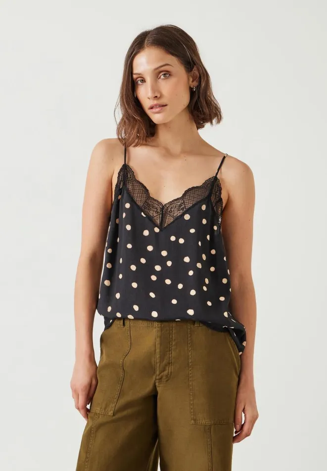 Hush Tops and Tshirts Women Alessandra Lace Detail Cami Painted Polka