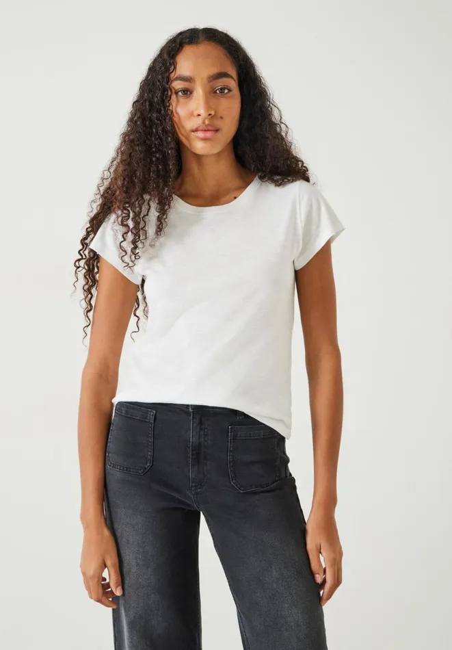 Hush Tops and Tshirts Women Ava Fitted Cotton Slub TShirt White