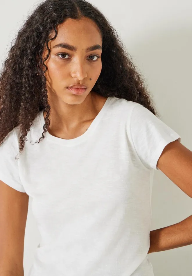 Hush Tops and Tshirts Women Ava Fitted Cotton Slub TShirt White