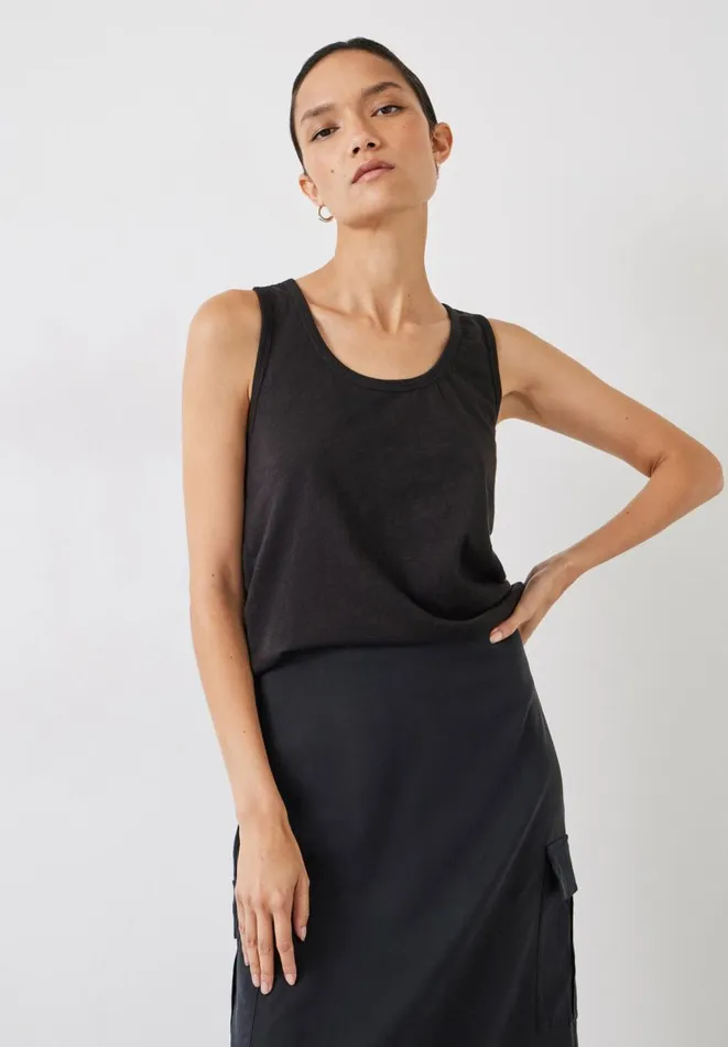 Hush Tops and Tshirts Women Cotton Slub Tank Top Black