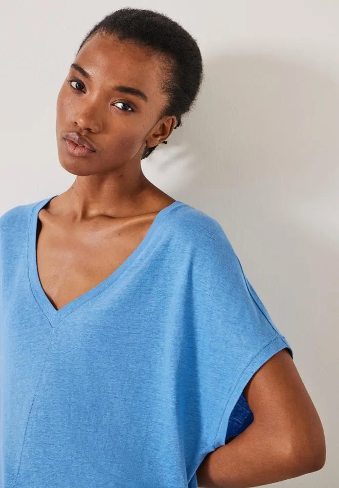 Hush Tops and Tshirts Women Danny Linen VNeck TShirt Bright Blue Hush Tops and Tshirts Women Danny Linen VNeck TShirt Bright Blue
