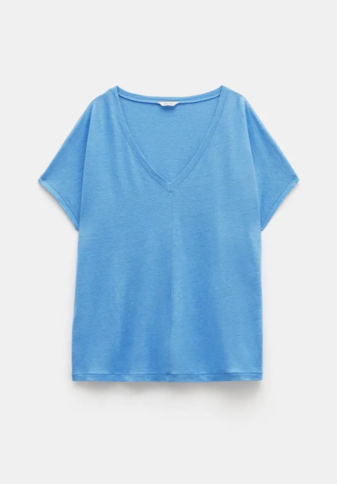 Hush Tops and Tshirts Women Danny Linen VNeck TShirt Bright Blue Hush Tops and Tshirts Women Danny Linen VNeck TShirt Bright Blue