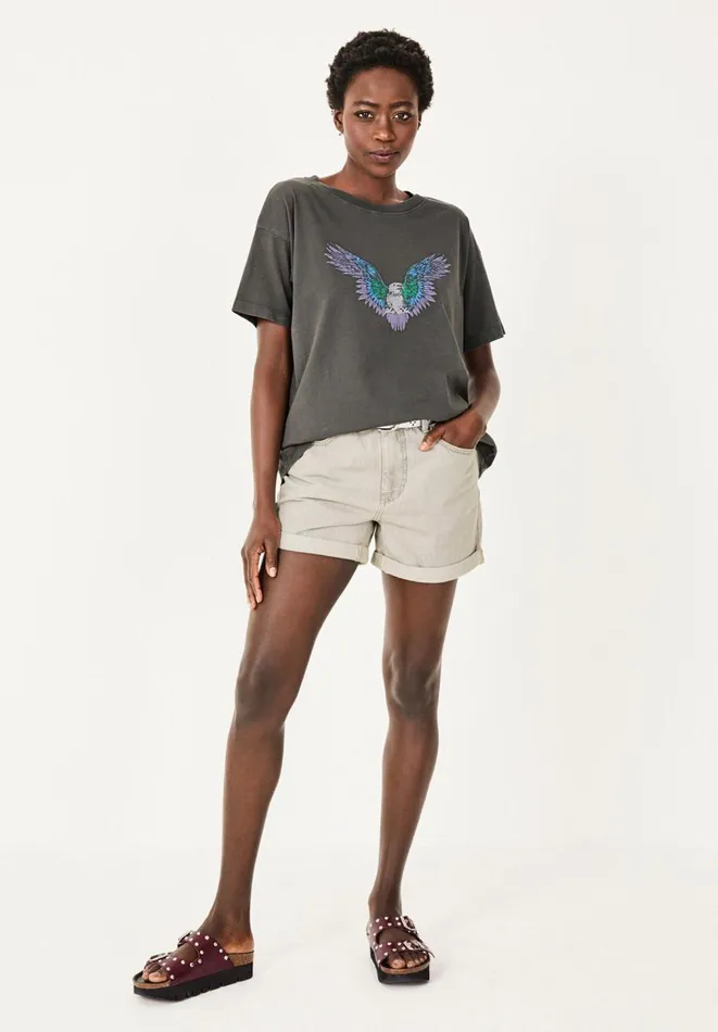 Hush Tops and Tshirts Women Eagle Graphic Boyfriend TShirt Washed Black