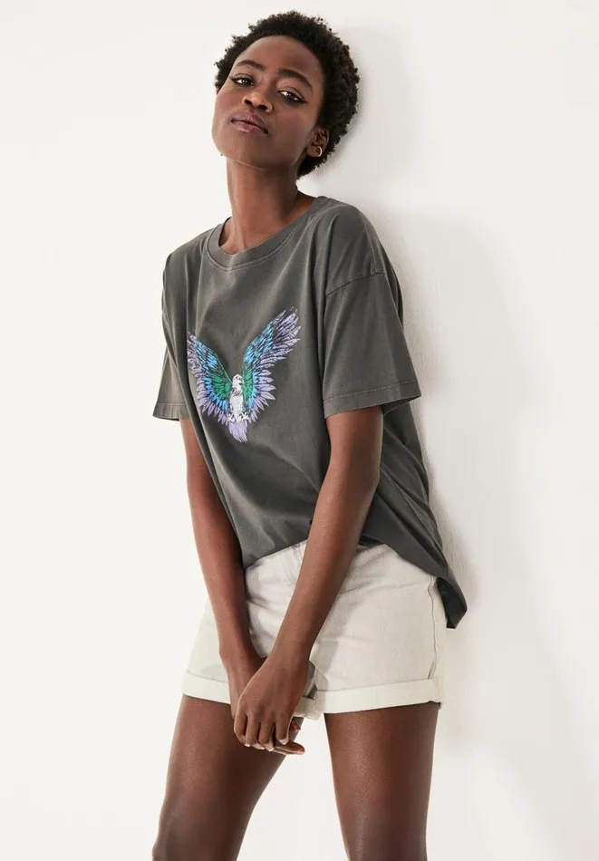 Hush Tops and Tshirts Women Eagle Graphic Boyfriend TShirt Washed Black Hush Tops and Tshirts Women Eagle Graphic Boyfriend TShirt Washed Black
