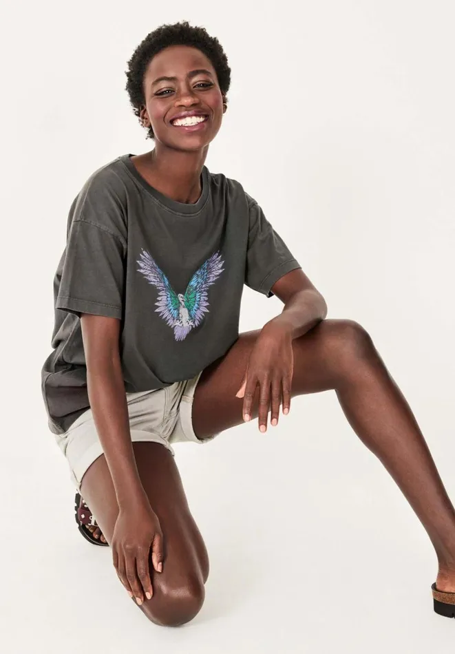Hush Tops and Tshirts Women Eagle Graphic Boyfriend TShirt Washed Black Hush Tops and Tshirts Women Eagle Graphic Boyfriend TShirt Washed Black