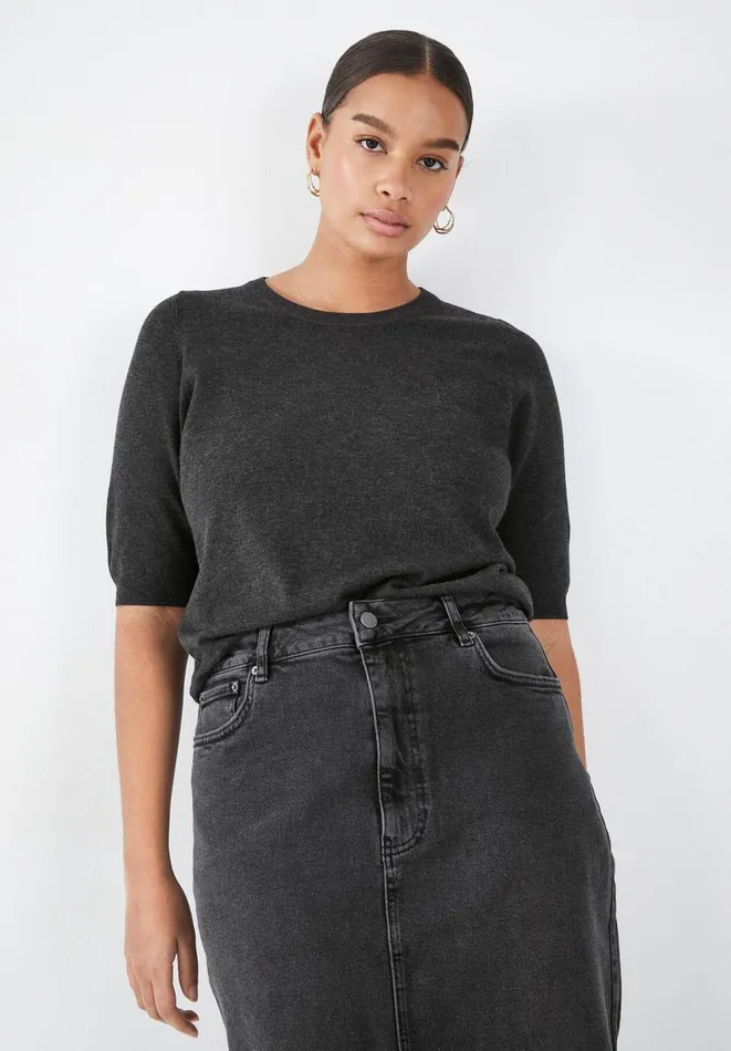 Hush Tops and Tshirts Women Frances Knitted Tee Charcoal Marl