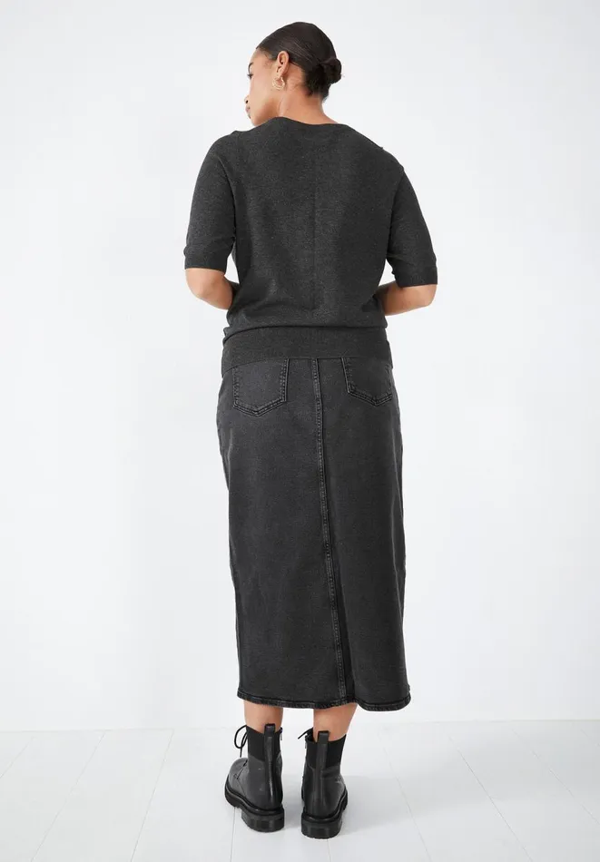 Hush Tops and Tshirts Women Frances Knitted Tee Charcoal Marl