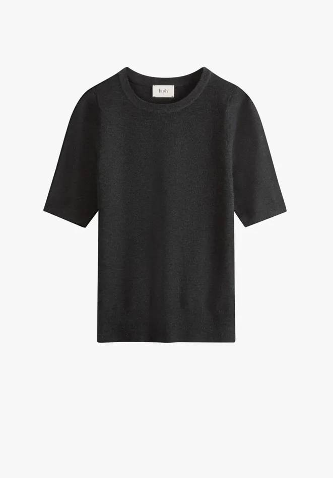 Hush Tops and Tshirts Women Frances Knitted Tee Charcoal Marl