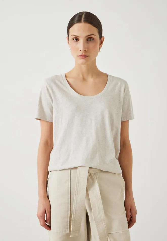 Hush Tops and Tshirts Women Hari Scoop Neck Cotton Slub TShirt Oatmeal Marl