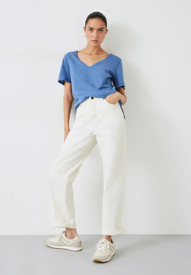 Hush Tops and Tshirts Women Kali Cotton Slub VNeck TShirt Denim Blue