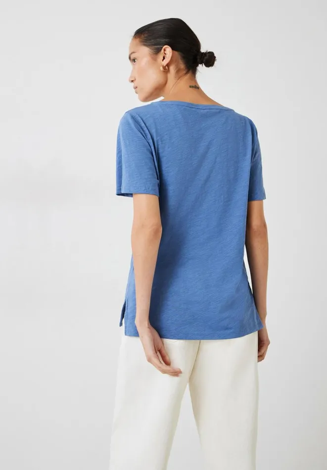Hush Tops and Tshirts Women Kali Cotton Slub VNeck TShirt Denim Blue