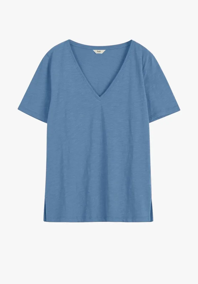 Hush Tops and Tshirts Women Kali Cotton Slub VNeck TShirt Denim Blue