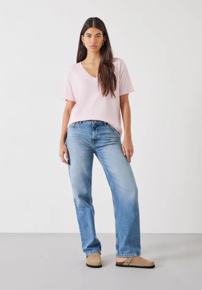 Hush Tops and Tshirts Women Linen Blend Deep V TShirt Pink
