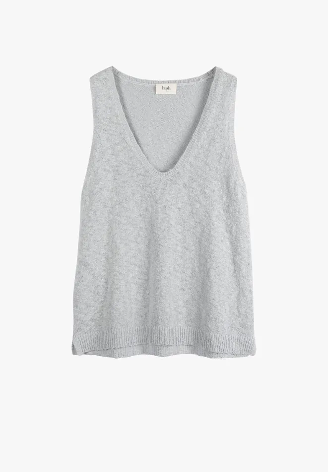 Hush Tops and Tshirts Women Matira Knitted Cotton Vest Pale Grey Hush Tops and Tshirts Women Matira Knitted Cotton Vest Pale Grey