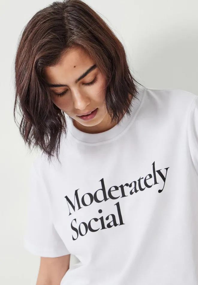 Hush Tops and Tshirts Women Moderately Social Graphic TShirt White Hush Tops and Tshirts Women Moderately Social Graphic TShirt White
