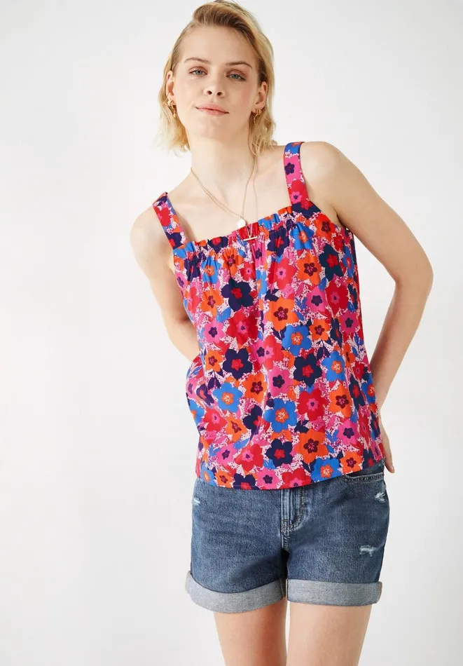Hush Tops and Tshirts Women Poppy Strappy Top Retro Floral Pinks