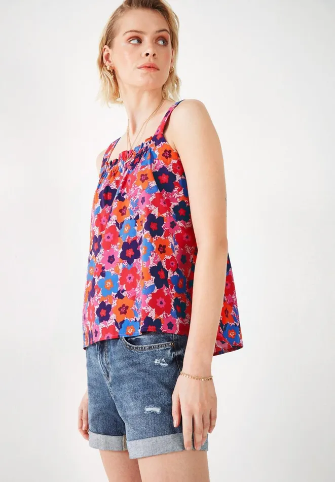 Hush Tops and Tshirts Women Poppy Strappy Top Retro Floral Pinks