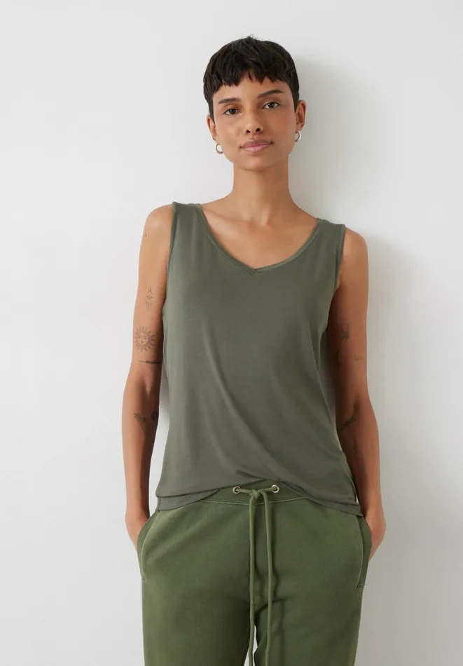 Hush Tops and Tshirts Women Sally VNeck Jersey Vest Top Khaki