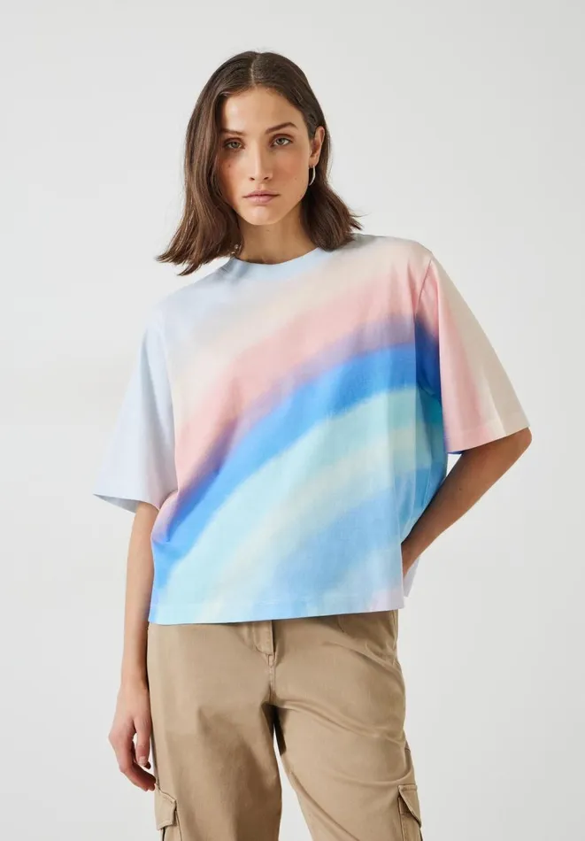 Hush Tops and Tshirts Women Tullie Relaxed Ombre Stripe TShirt Blue Mix